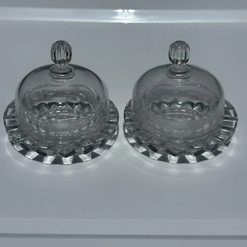 Vintage Mikasa Salina Clear Crystal Individual Butter Dish Set Of 2 With Lids